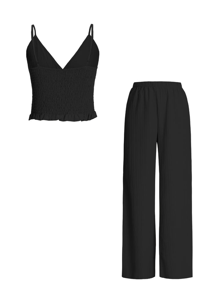 Casual Lettuce Trim Ruched Ruffle V neck Women Two-piece Outfits
