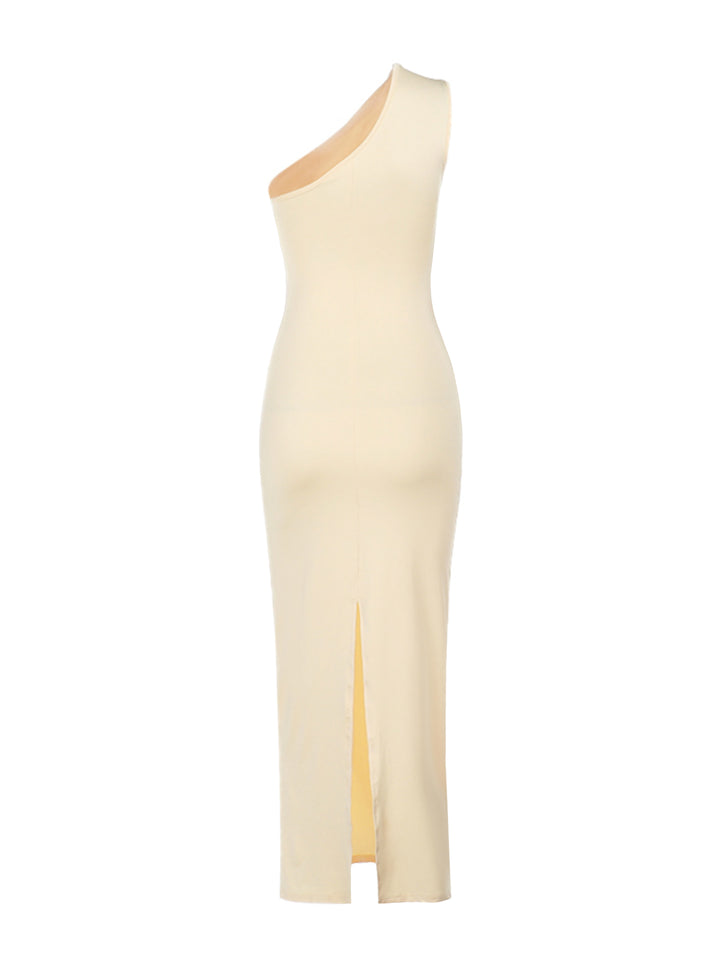 Tunic Elegant Ruched Asymmetrical Neck Maxi Women Dress