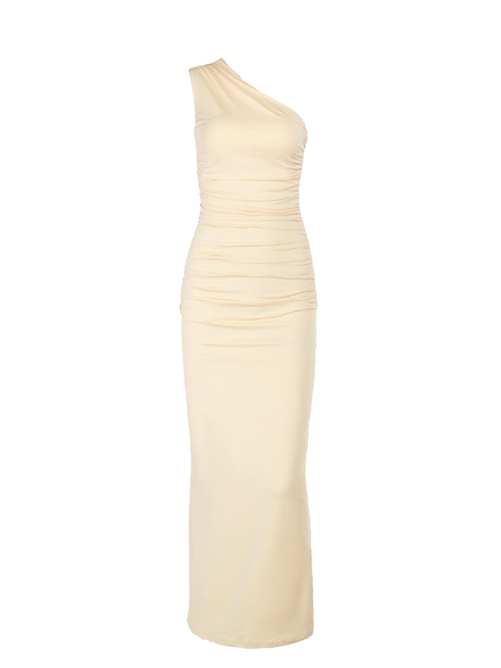 Tunic Elegant Ruched Asymmetrical Neck Maxi Women Dress