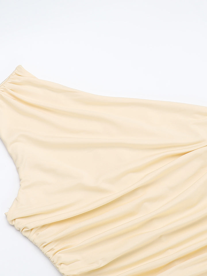 Tunic Elegant Ruched Asymmetrical Neck Maxi Women Dress
