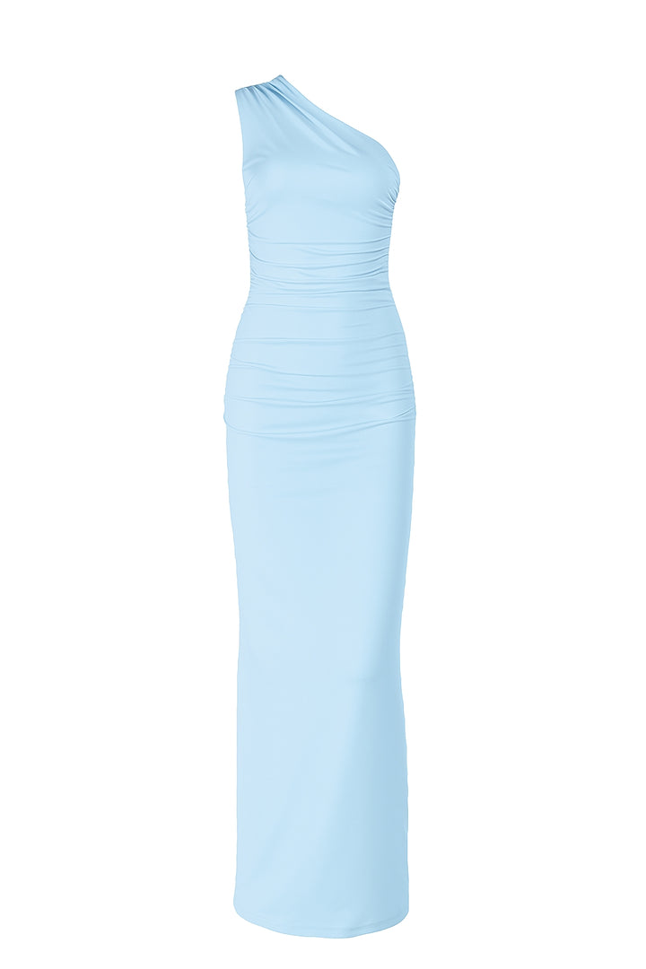 Tunic Elegant Ruched Asymmetrical Neck Maxi Women Dress