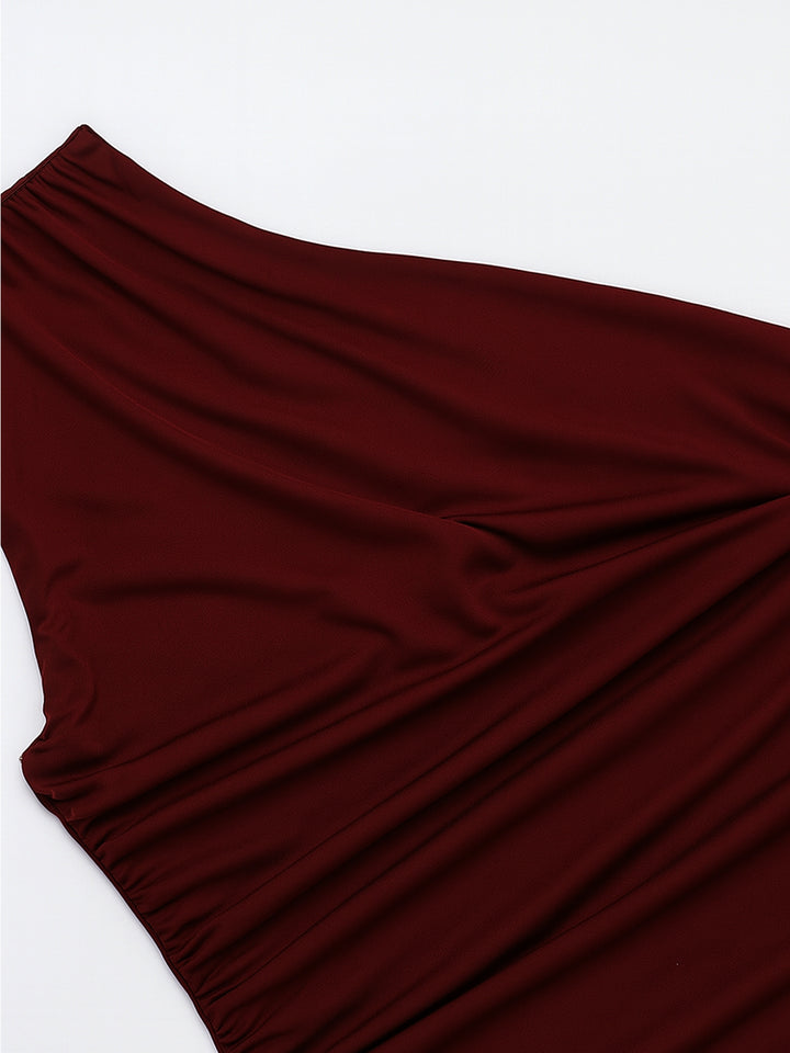 Tunic Elegant Ruched Asymmetrical Neck Maxi Women Dress