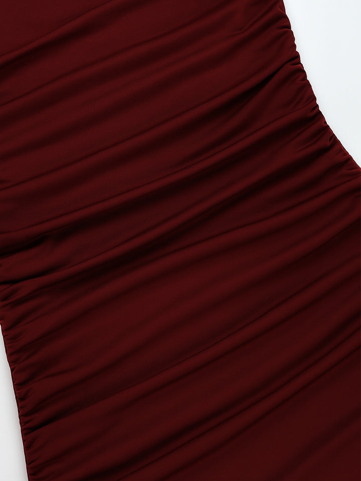 Tunic Elegant Ruched Asymmetrical Neck Maxi Women Dress