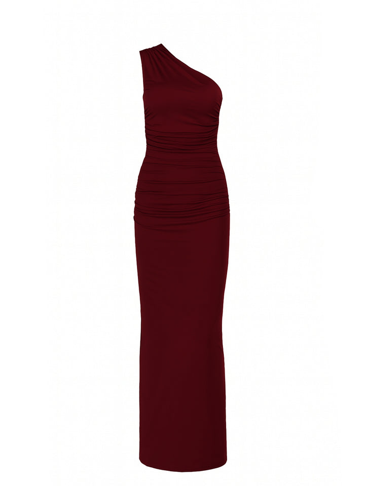 Tunic Elegant Ruched Asymmetrical Neck Maxi Women Dress