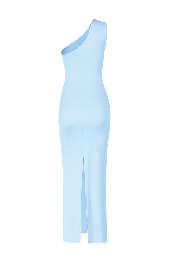Tunic Elegant Ruched Asymmetrical Neck Maxi Women Dress
