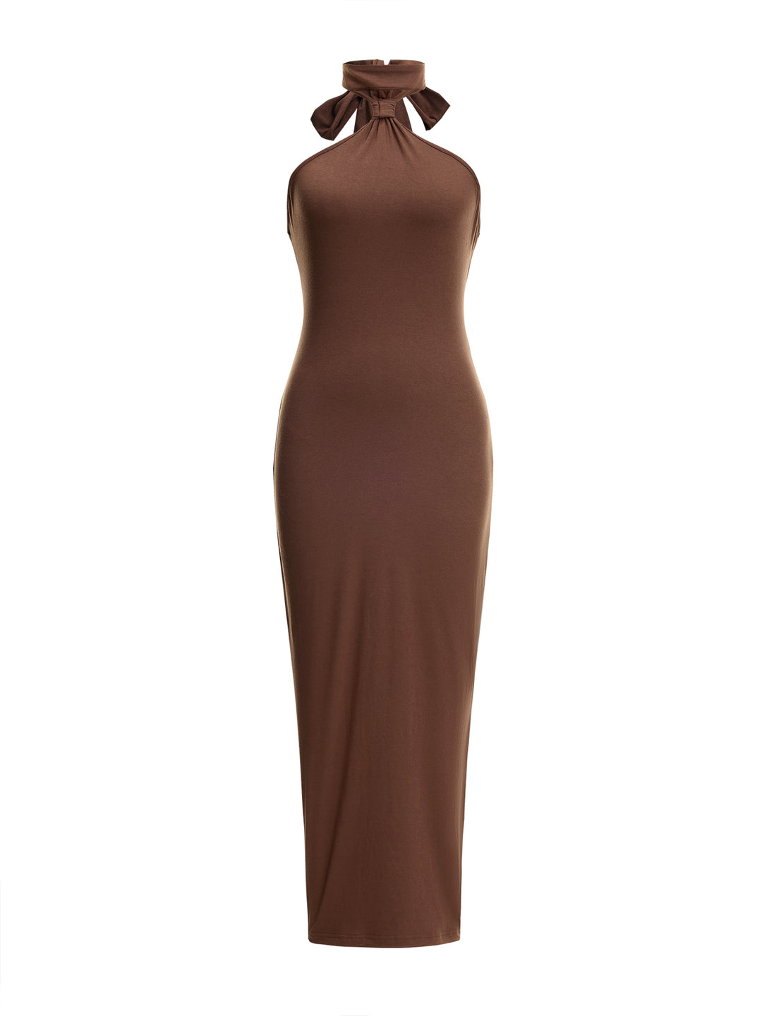 Vestido de mujeres midi rectas con cuello halter de cuello anudado
