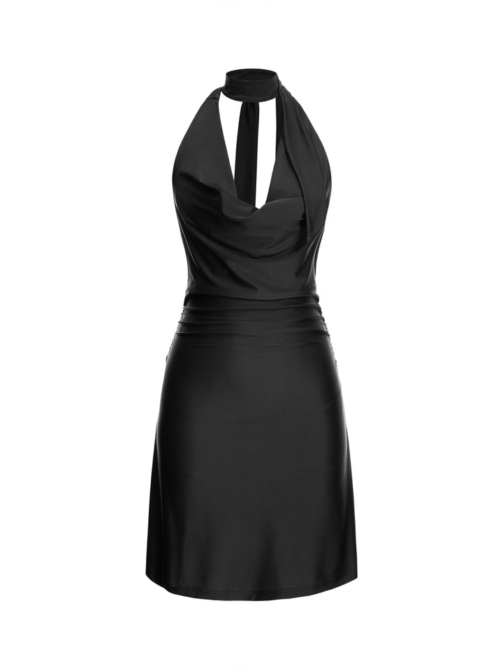 Casual Plain Cowl Neck Regular Sleeveless Women Dress -