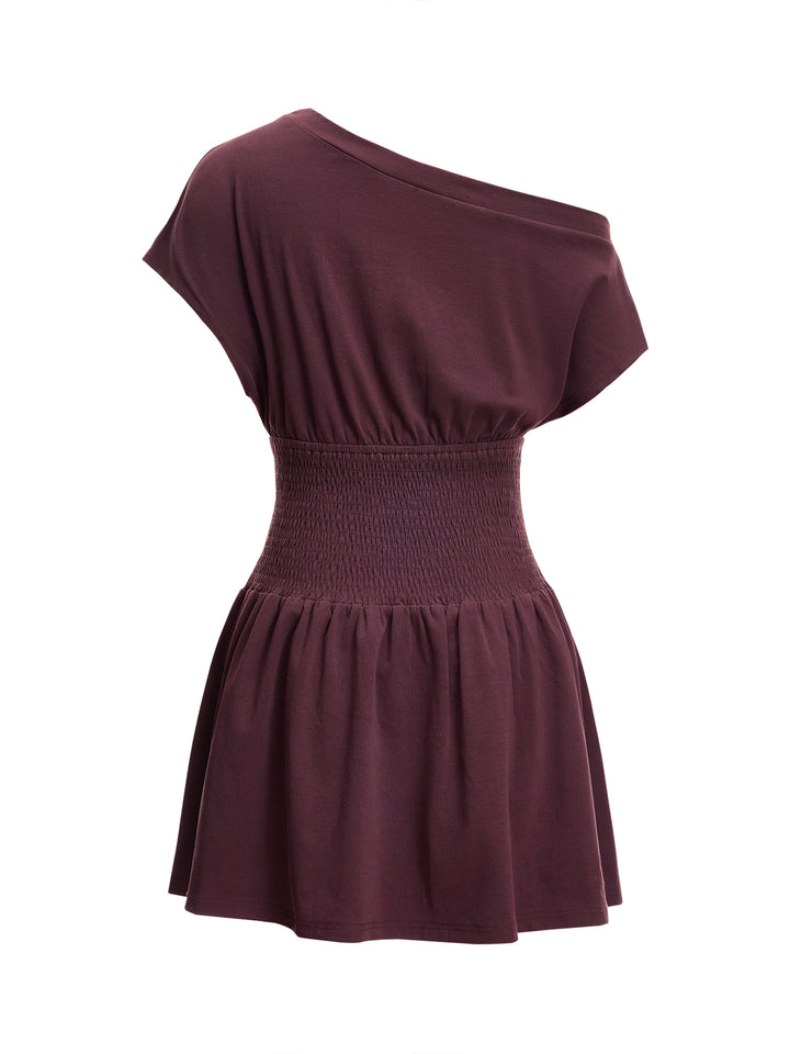 Boho Plain Asymmetrical Neck Regular Natural Short Sleeve Women Dress