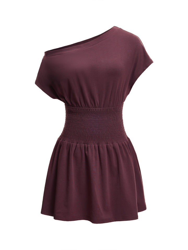 Boho Plain Asymmetrical Neck Regular Natural Short Sleeve Women Dress