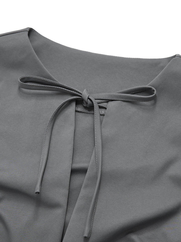 Casual Buckle Cut Out  Tie Neck Women Blouses -