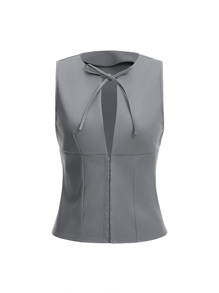 Casual Buckle Cut Out  Tie Neck Women Blouses -