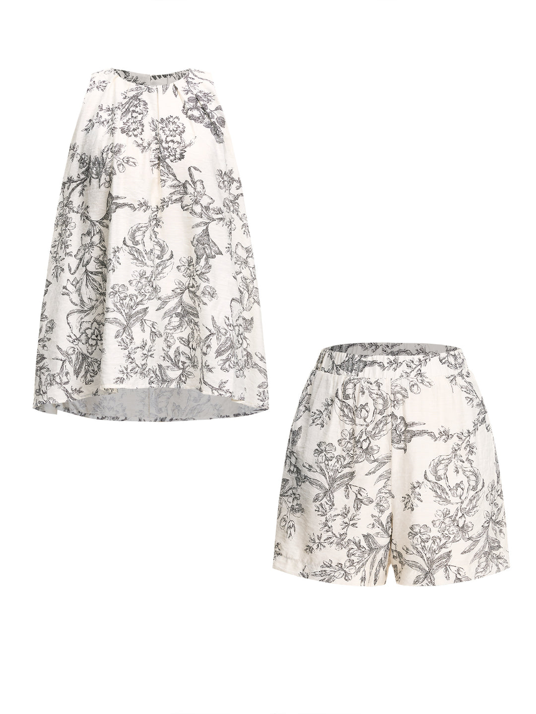 A Line Boho Floral Round Neck Long Women Two-piece Outfits