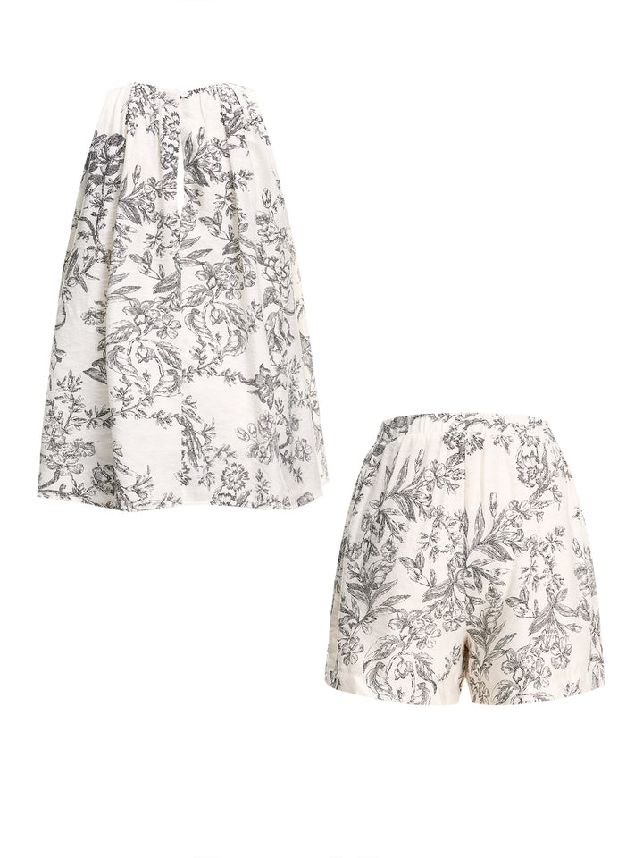 A Line Boho Floral Round Neck Long Women Two-piece Outfits