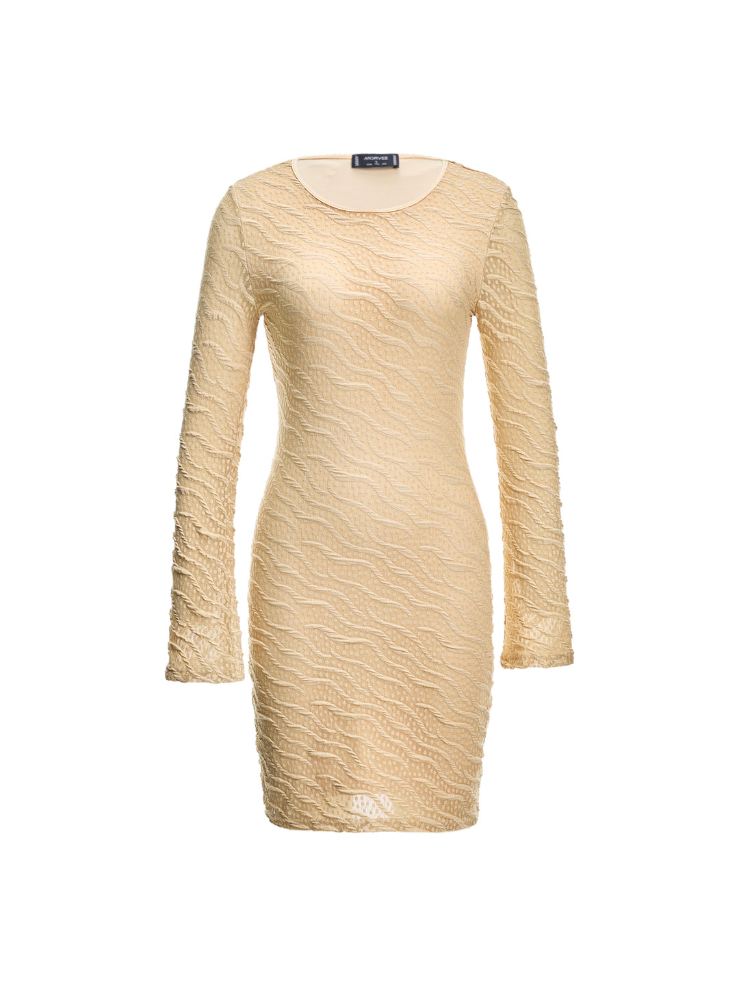 Textured Round Neck Bell Sleeve Mini Dress -