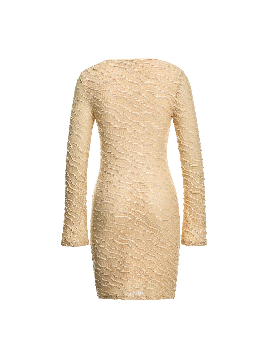Textured Round Neck Bell Sleeve Mini Dress -