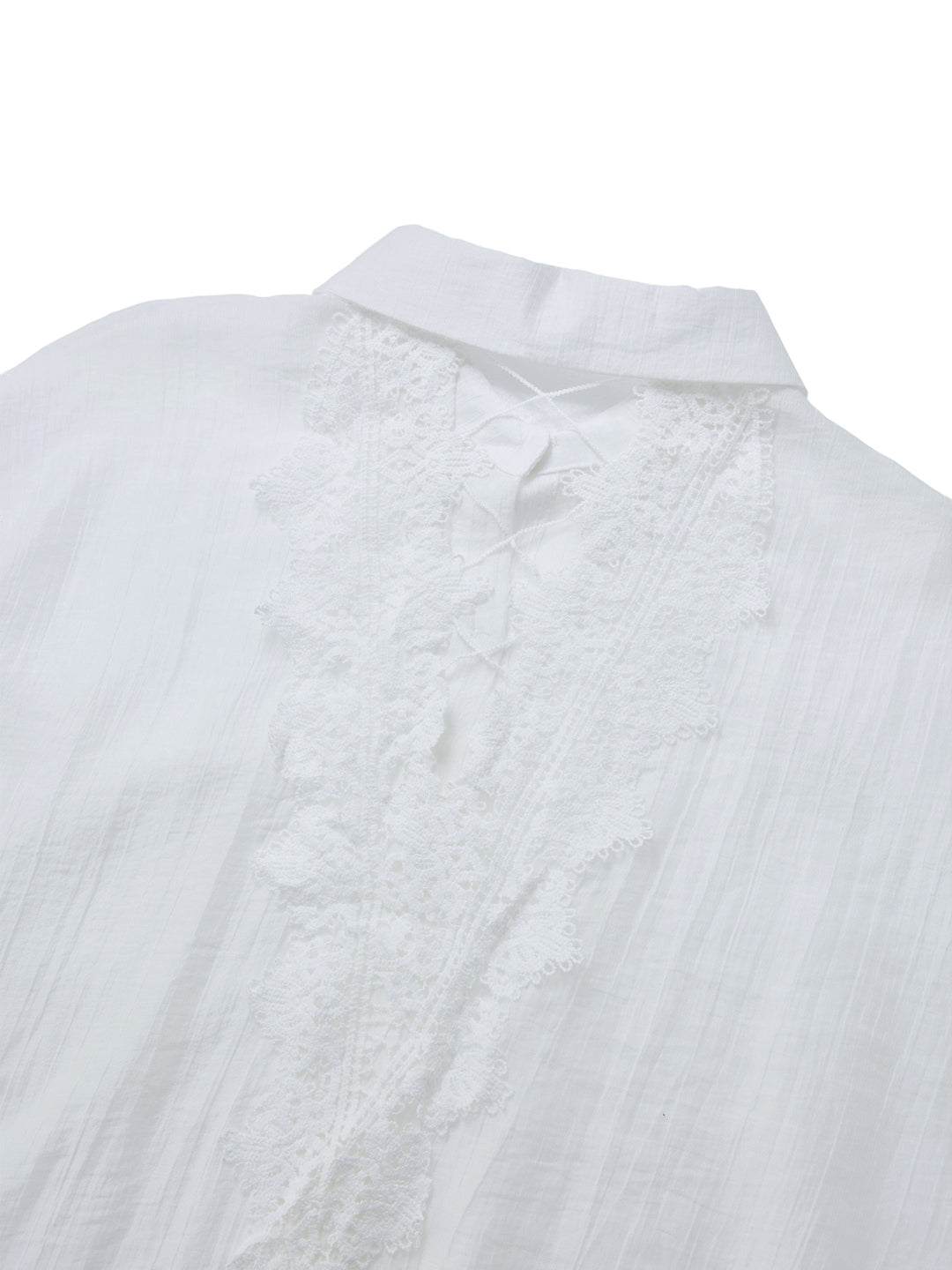 Shirt Boho Lace Trim Fold Collar Women Blouses