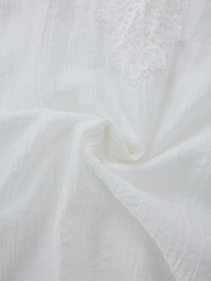 Shirt Boho Lace Trim Fold Collar Women Blouses