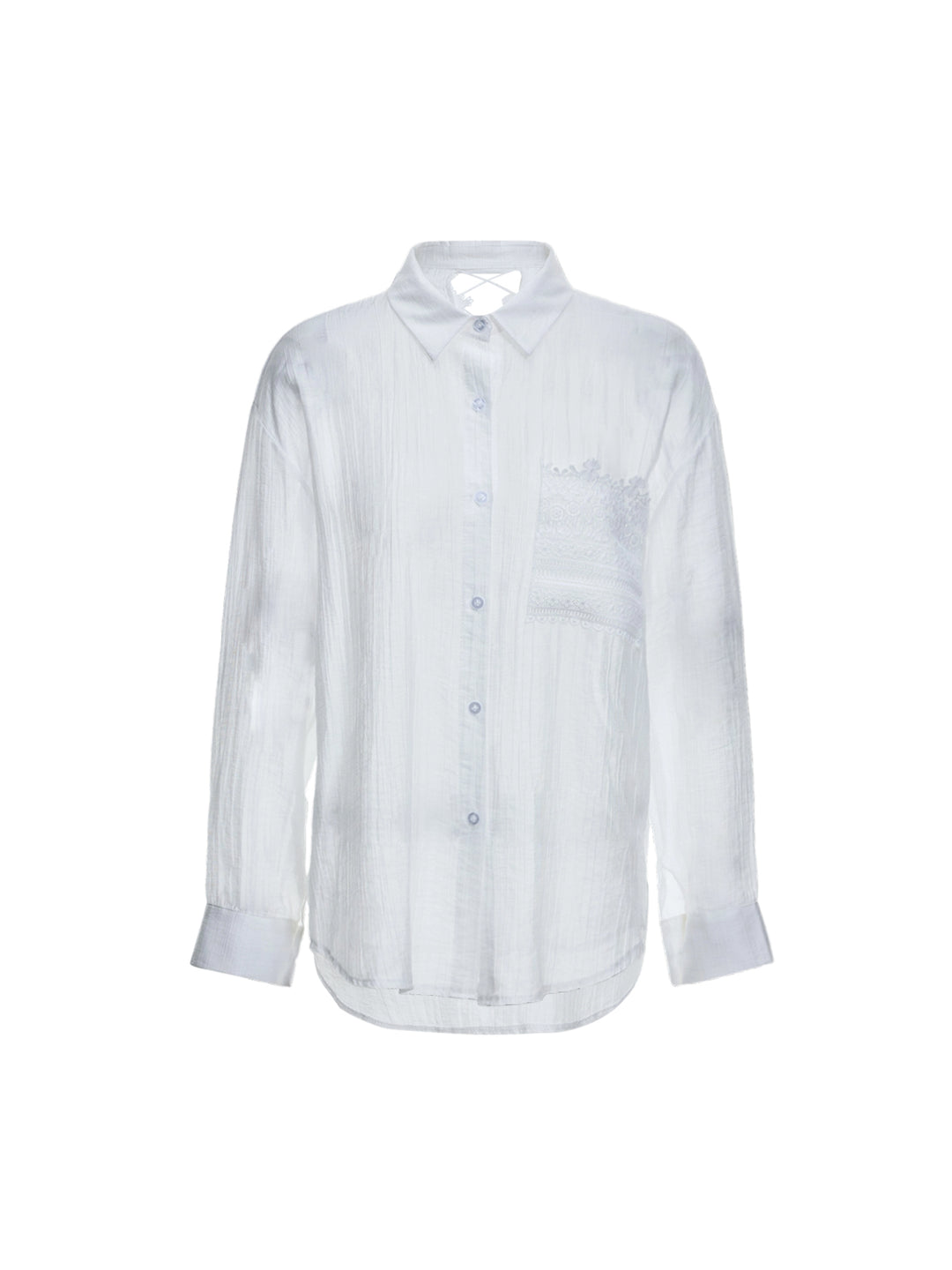 Shirt Boho Lace Trim Fold Collar Women Blouses